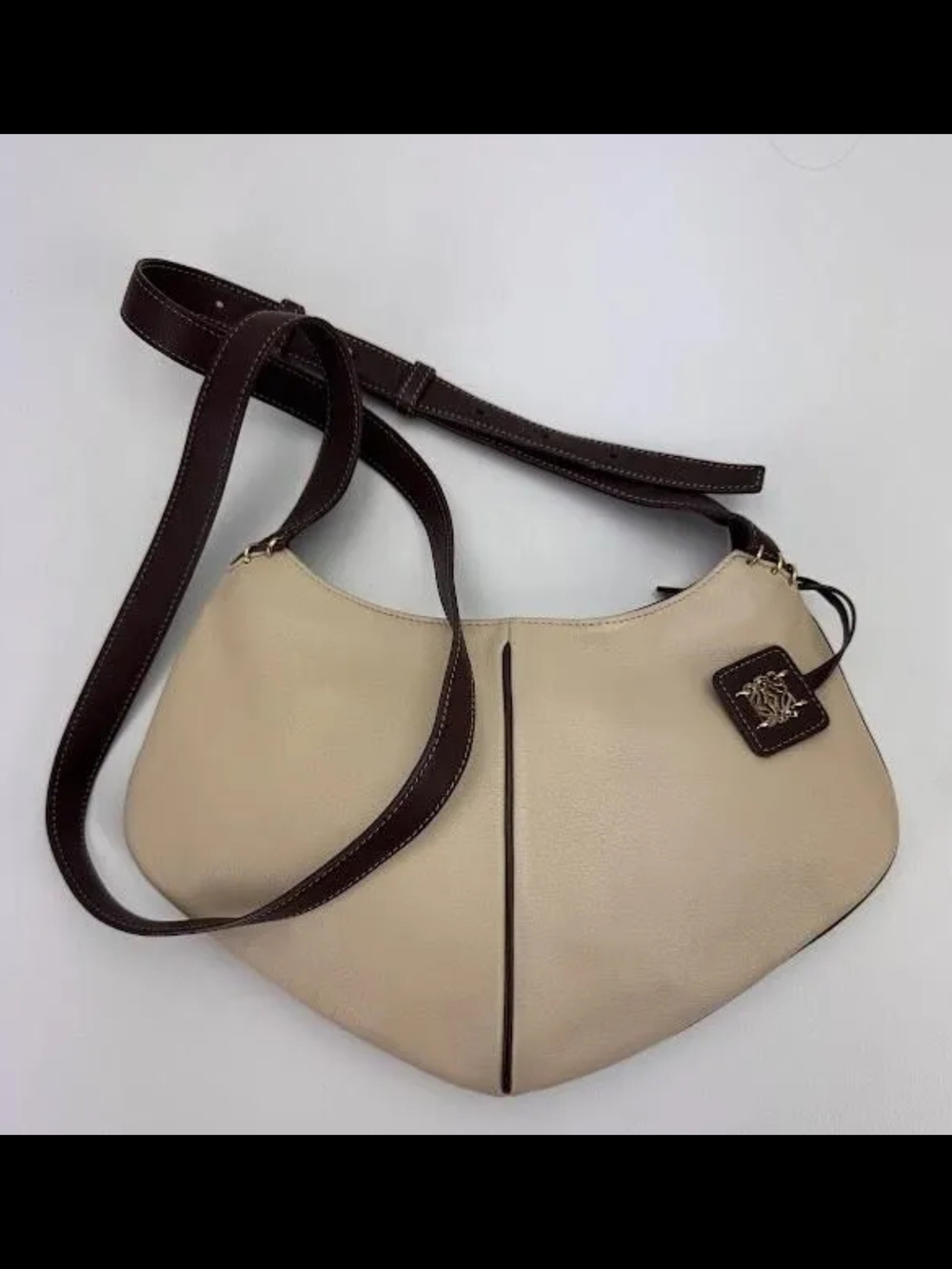 Loewe Cream Crescent Hobo Leather Crossbody with Dark Brown Trim